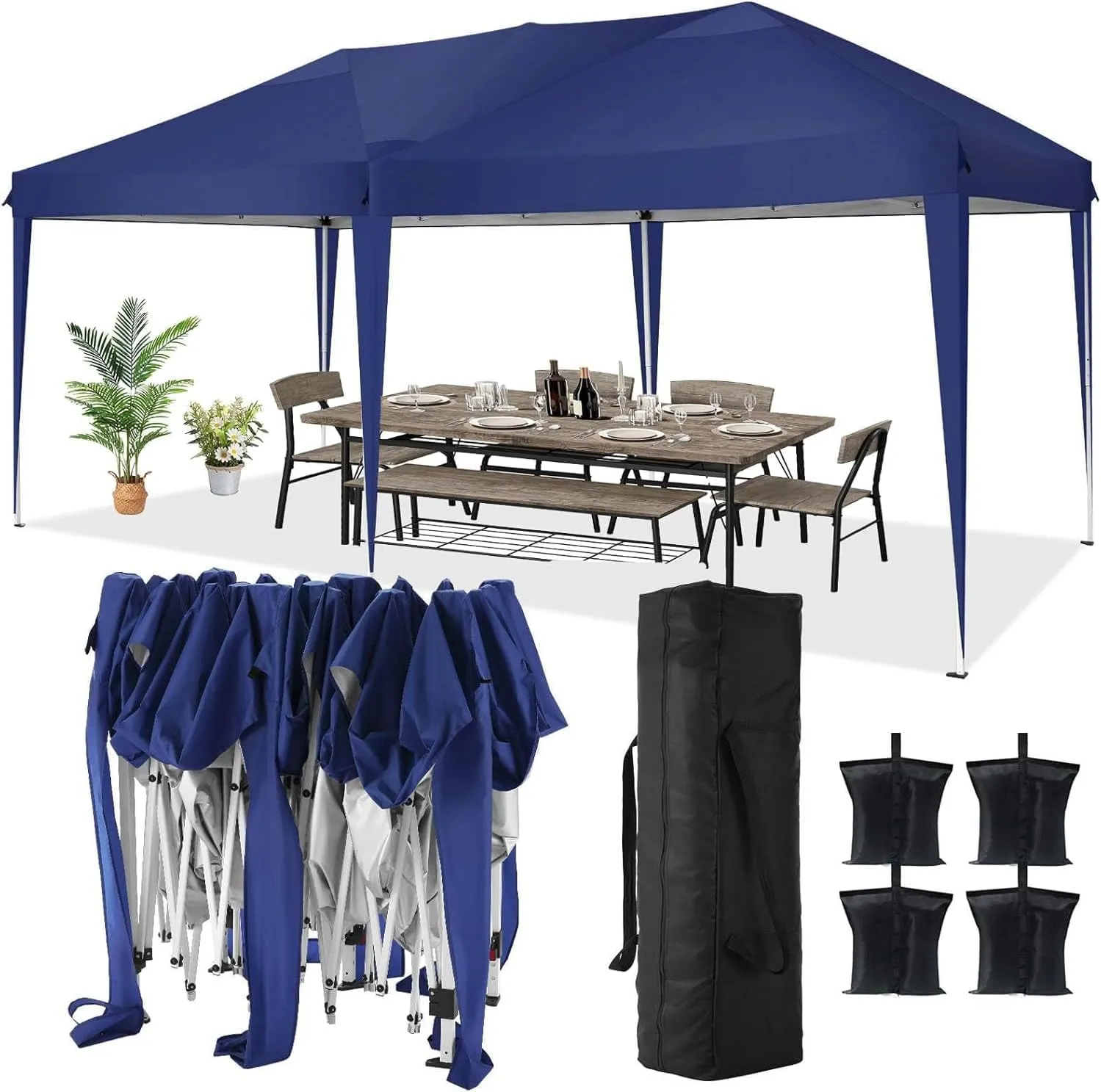 COBIZI 10x20 Pop Up Canopy Tent Party Tents for Parties Weddings Backyard Waterproof Outdoor Commercial Instant Canopy Event Tent with Stakes, Ropes,Sandbags, Navy Blue