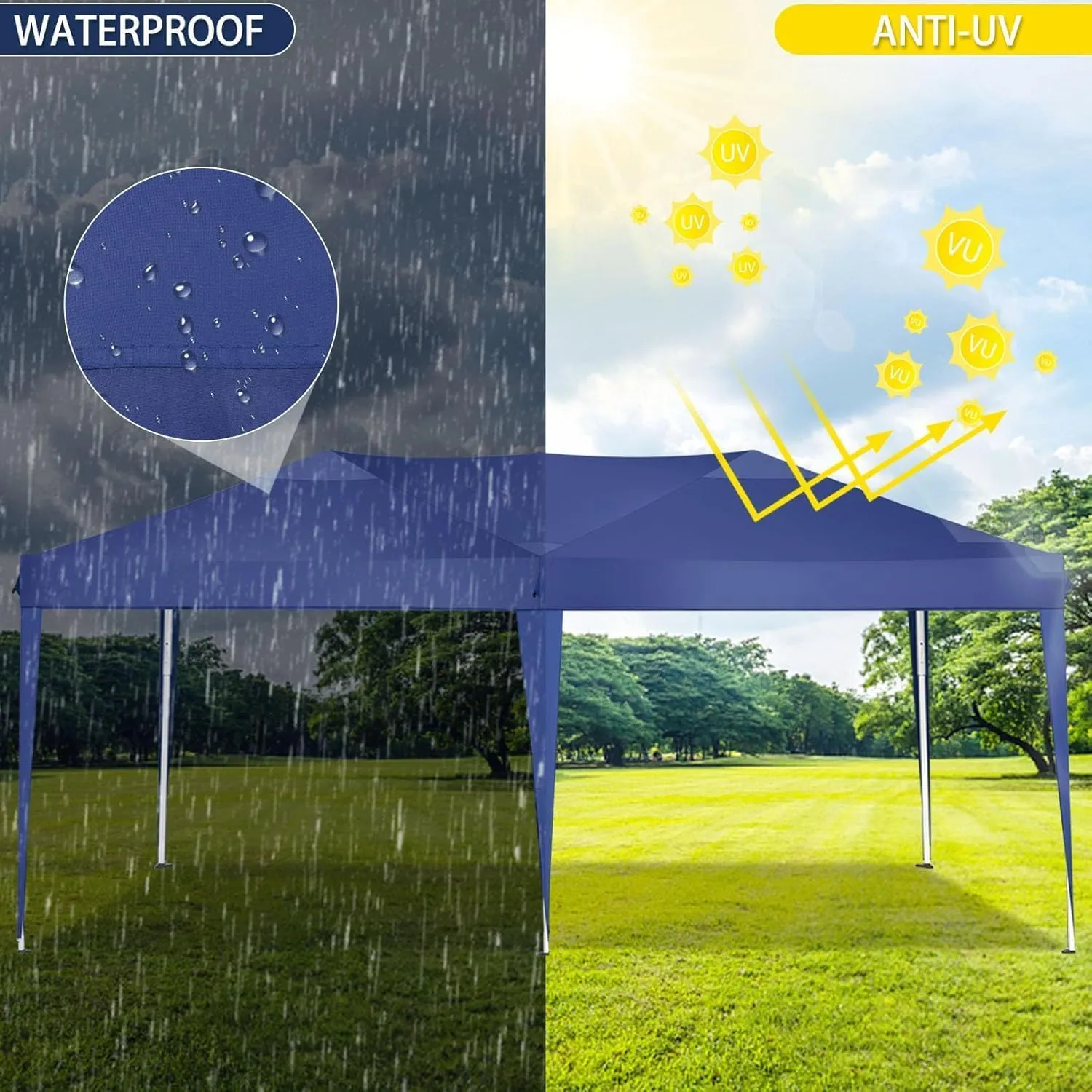 COBIZI 10x20 Pop Up Canopy Tent Party Tents for Parties Weddings Backyard Waterproof Outdoor Commercial Instant Canopy Event Tent with Stakes, Ropes,Sandbags, Navy Blue