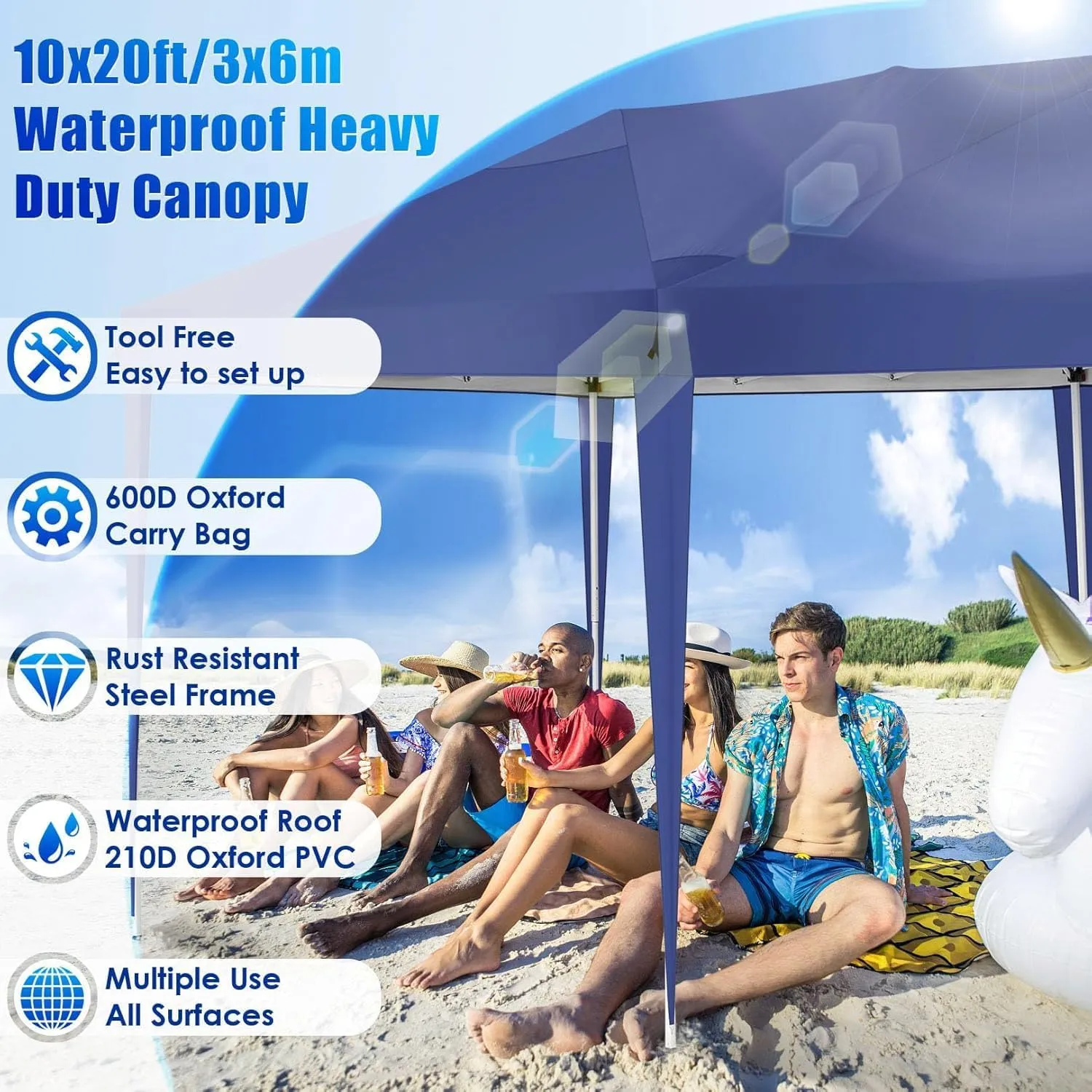 COBIZI 10x20 Pop Up Canopy Tent Party Tents for Parties Weddings Backyard Waterproof Outdoor Commercial Instant Canopy Event Tent with Stakes, Ropes,Sandbags, Navy Blue