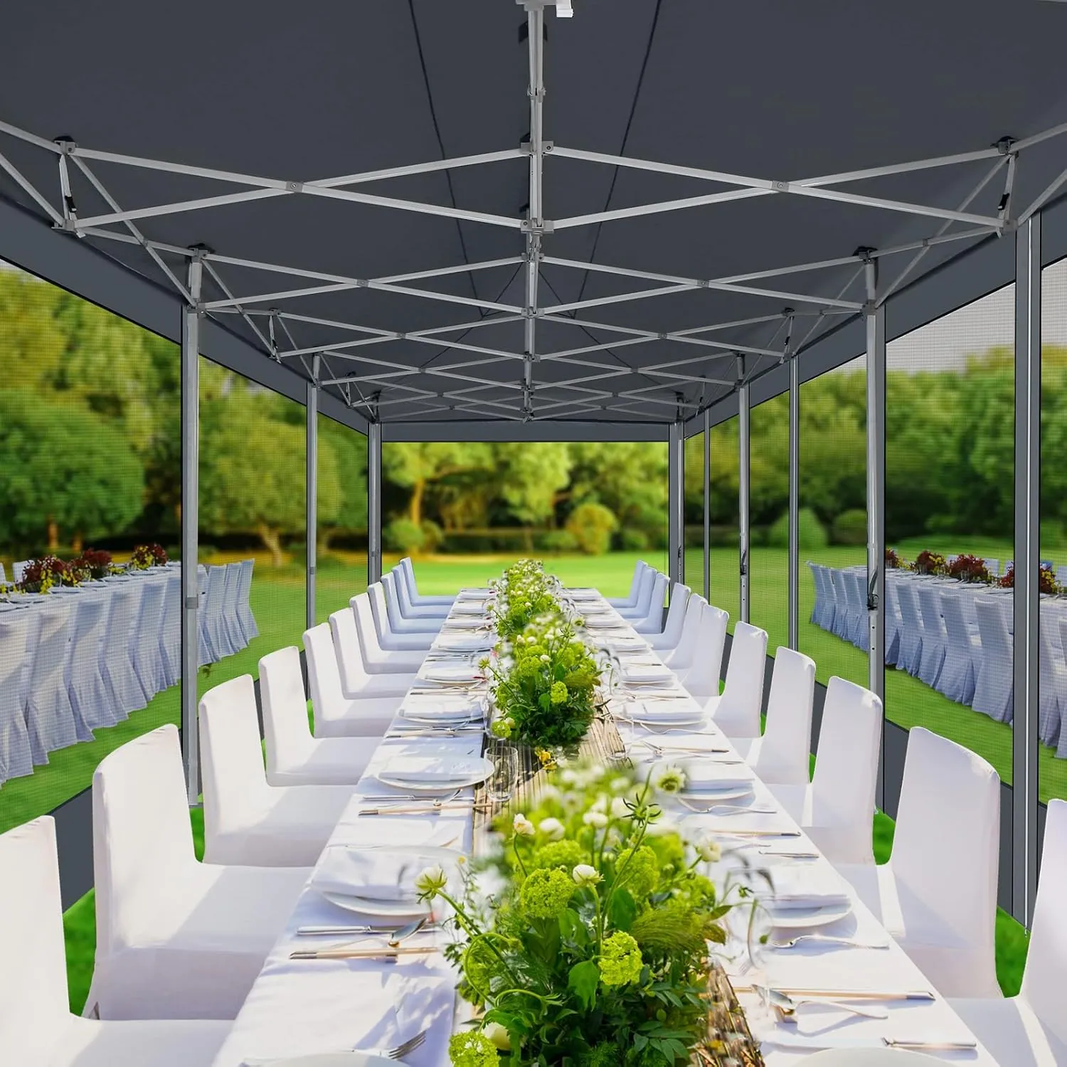 COBIZI 10x30 Canopy Tent, Heavy Duty Pop up Canopy with Sidewalls, Waterproof Easy Setup Canopy with Mosquito Netting, Outdoor Instant Screen Tents for Parties, Wedding with Roller Bag, Gray