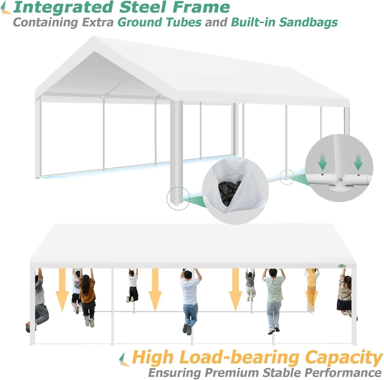 COBIZI 13x26FT Party Tent Heavy Duty Outdoor Gazebo White Event Shelter Wedding Canopy Tent for Parties Carport Commercial with Removable Sidewall Windows, Powder Coating (Better Than Galvanized)
