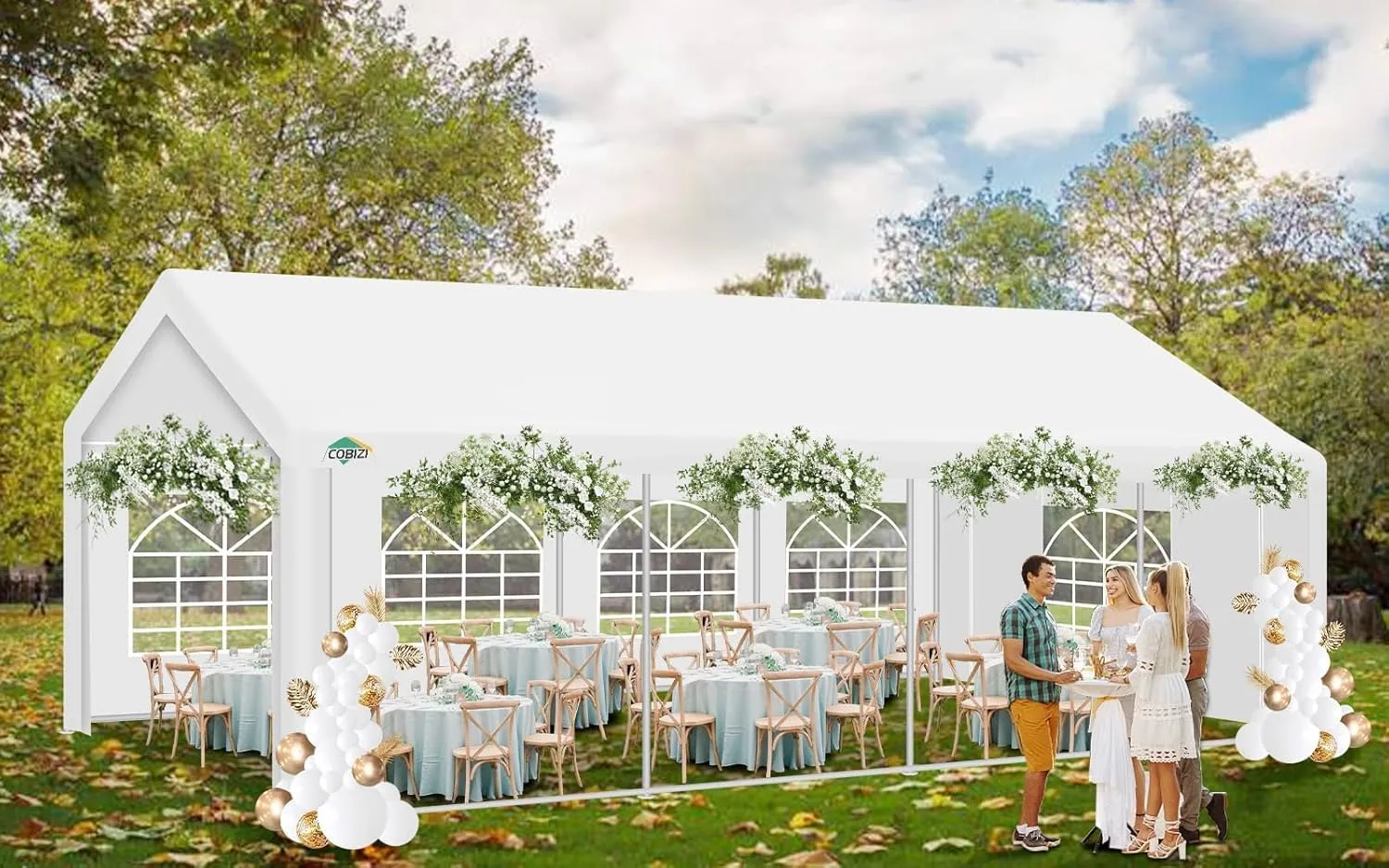 COBIZI 13x26FT Party Tent Heavy Duty Outdoor Gazebo White Event Shelter Wedding Canopy Tent for Parties Carport Commercial with Removable Sidewall Windows, Powder Coating (Better Than Galvanized)