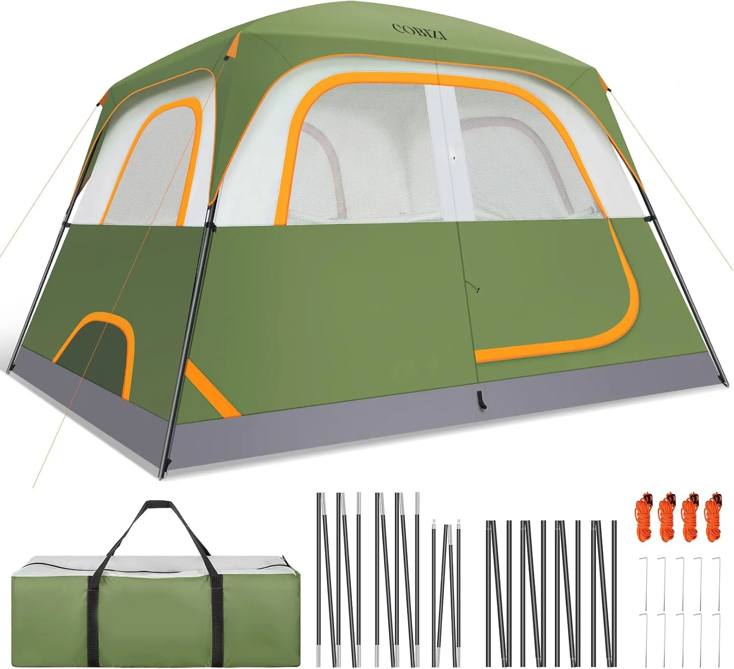 COBIZI 6 Person Camping Tent, Backpacking Tent with Removable Rainfly, Lightweight Portable Outdoor Family Tents (Green)