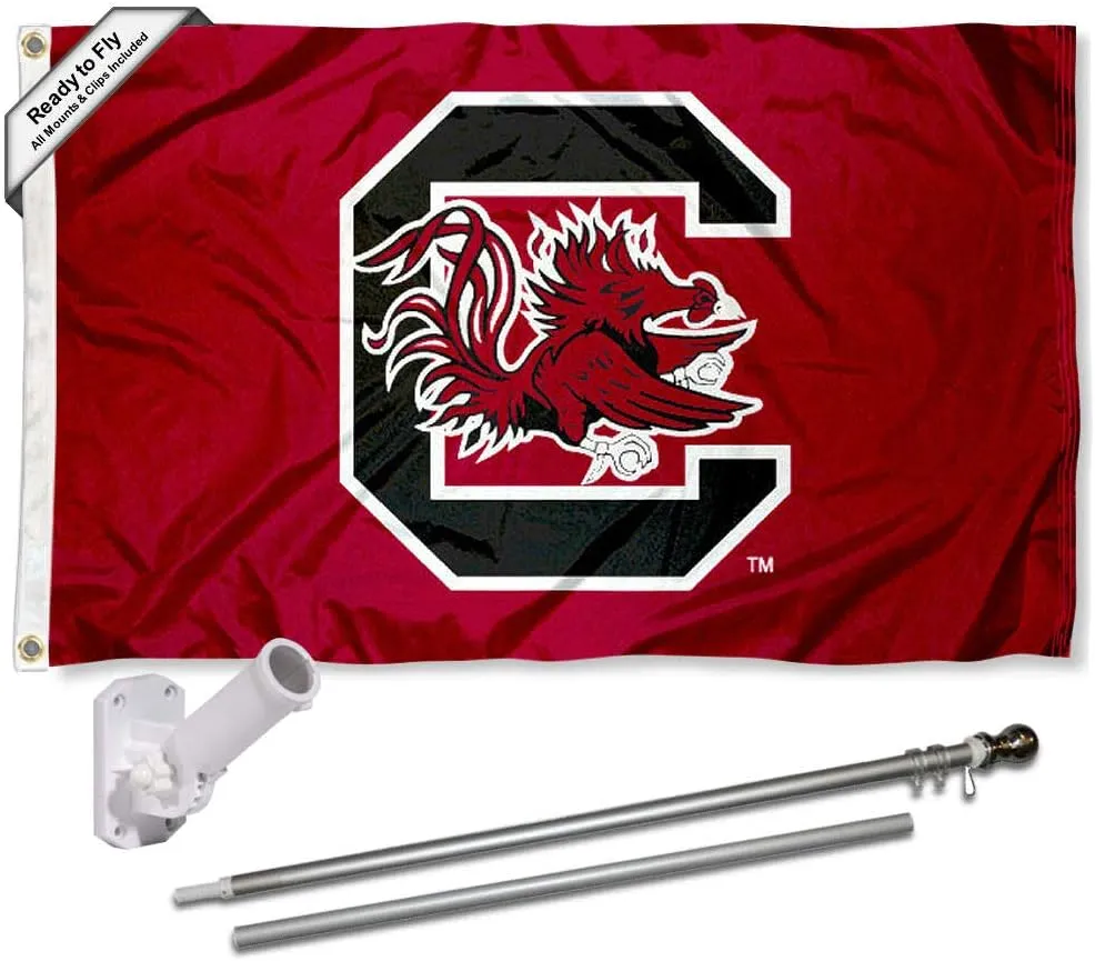College Flags & Banners Co. South Carolina Gamecocks Flag with Pole and Bracket Complete Set