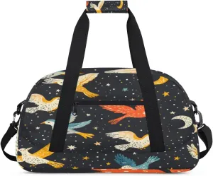 Colorful Birds Gym Duffel Bag for Men Women Colored Star Sports Tote Bag with Adjustable Shoulder Strap for Dance Gymnastics Traveling Outdoor Camping Overnight Stay