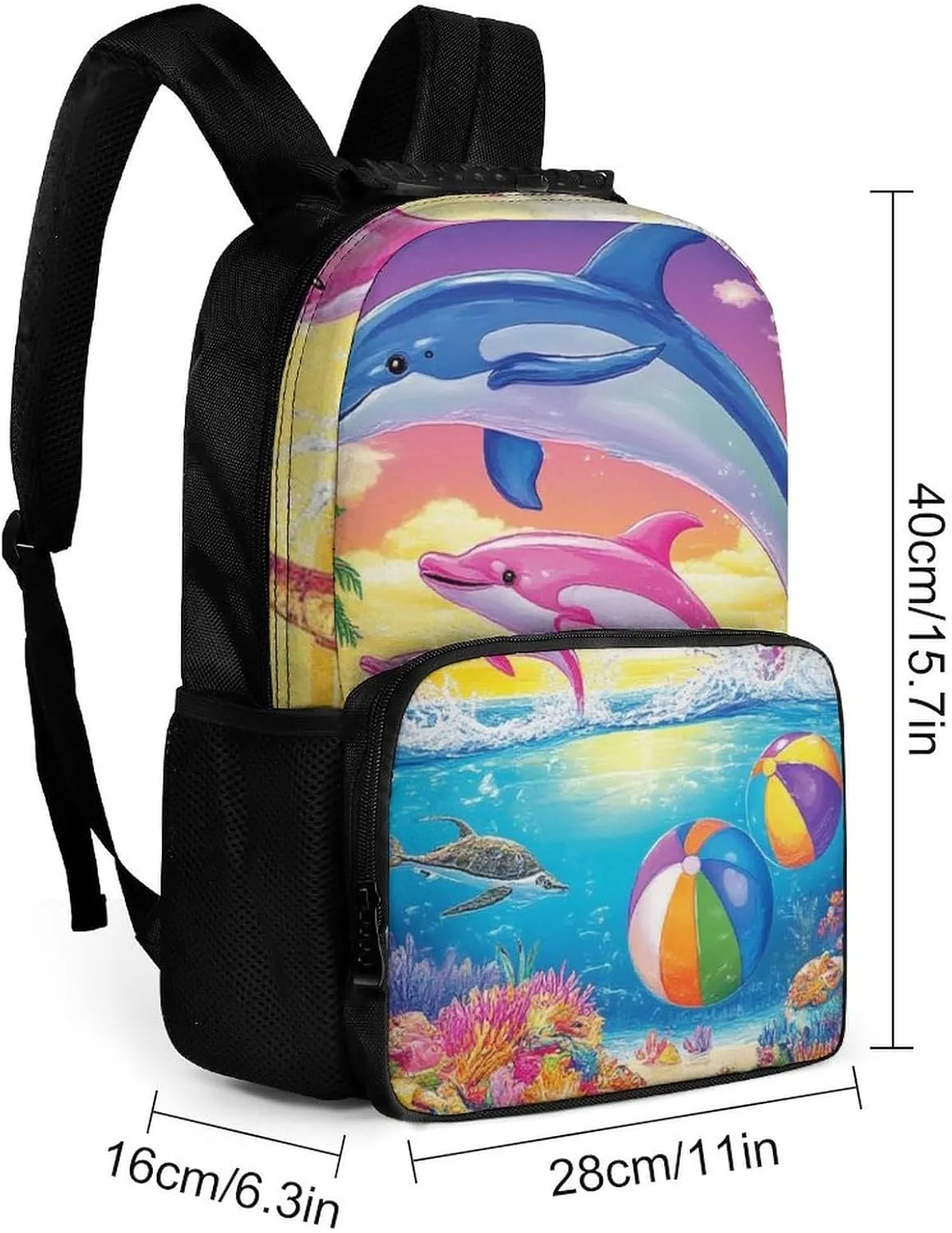 Colorful Dolphins Art Rucksacks Lightweight Multipurpose Anti-Theft Shoulder Bag Big Capacity Laptop Book Bag Rucksack With Padded Straps