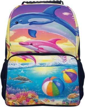 Colorful Dolphins Art Rucksacks Lightweight Multipurpose Anti-Theft Shoulder Bag Big Capacity Laptop Book Bag Rucksack With Padded Straps