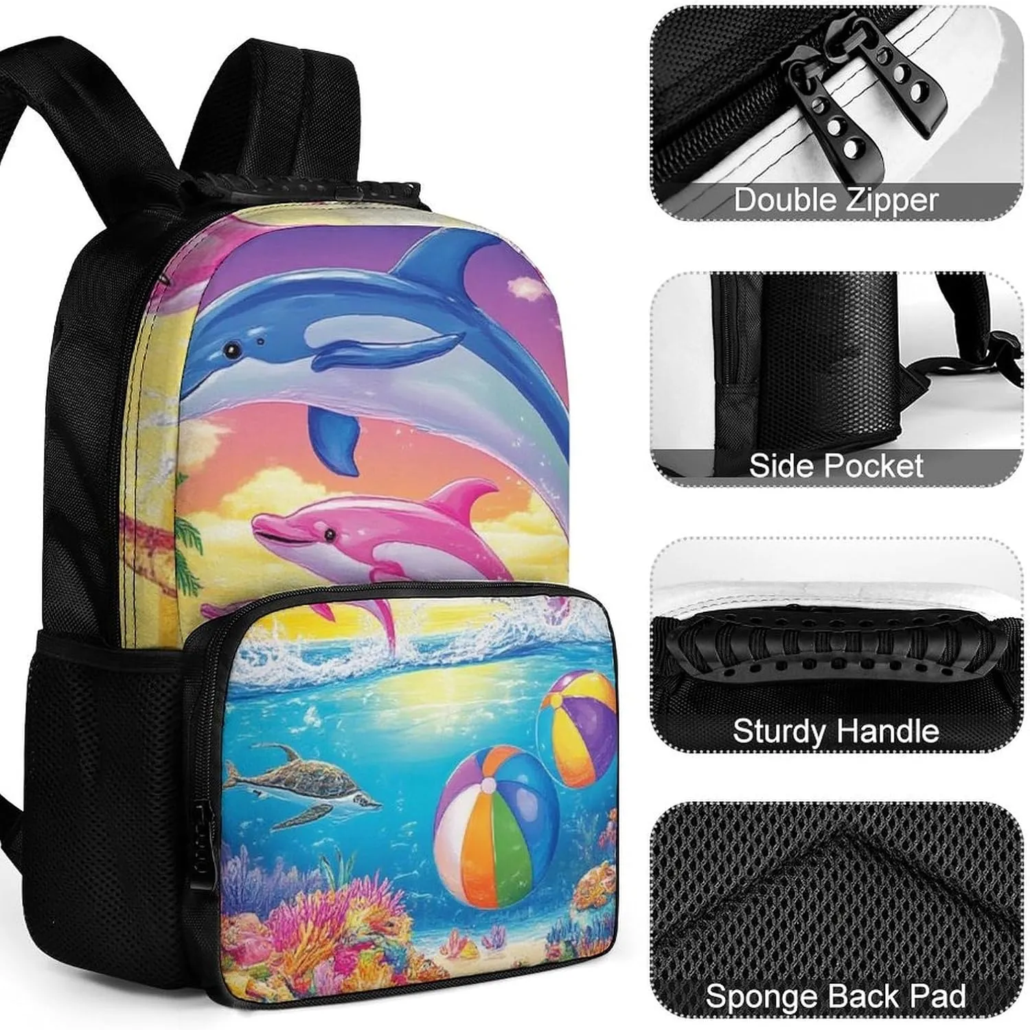Colorful Dolphins Art Rucksacks Lightweight Multipurpose Anti-Theft Shoulder Bag Big Capacity Laptop Book Bag Rucksack With Padded Straps