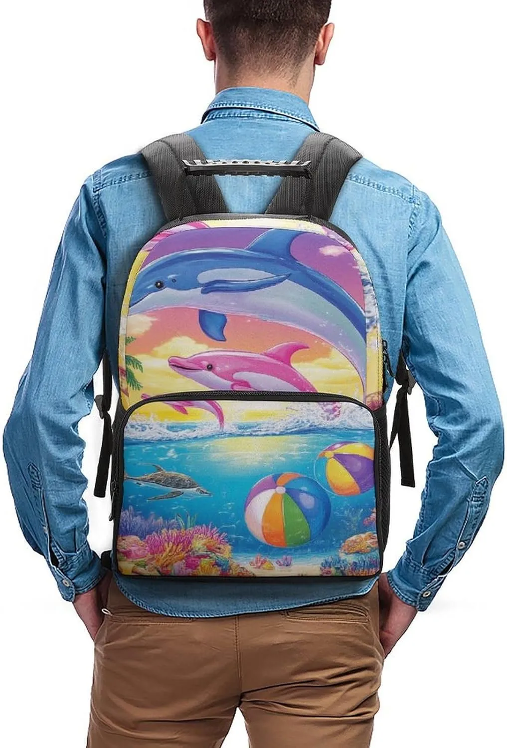 Colorful Dolphins Art Rucksacks Lightweight Multipurpose Anti-Theft Shoulder Bag Big Capacity Laptop Book Bag Rucksack With Padded Straps