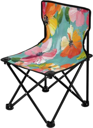 Colorful Flowers Portable Outdoor Folding Chair Anti-Slip Padded Oxford Cloth Stool Camping Chair Small for Beach Hiking Fishing Gardening Quad Camp Chair