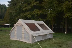 Comfortable and Spacious Inflatable Camping Tent for Family, Easy Setup 4 Seasons Tent with 6 Windows, Beige