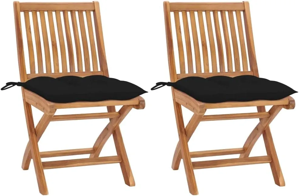 Comfortable Chair Camping Chairs Patio Chairs Kitchen Chairs - Patio Chairs 2 pcs with Black Cushions Solid Teak Wood for Outside Terrace Beaches Campsites