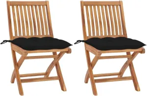 Comfortable Chair Camping Chairs Patio Chairs Kitchen Chairs - Patio Chairs 2 pcs with Black Cushions Solid Teak Wood for Outside Terrace Beaches Campsites