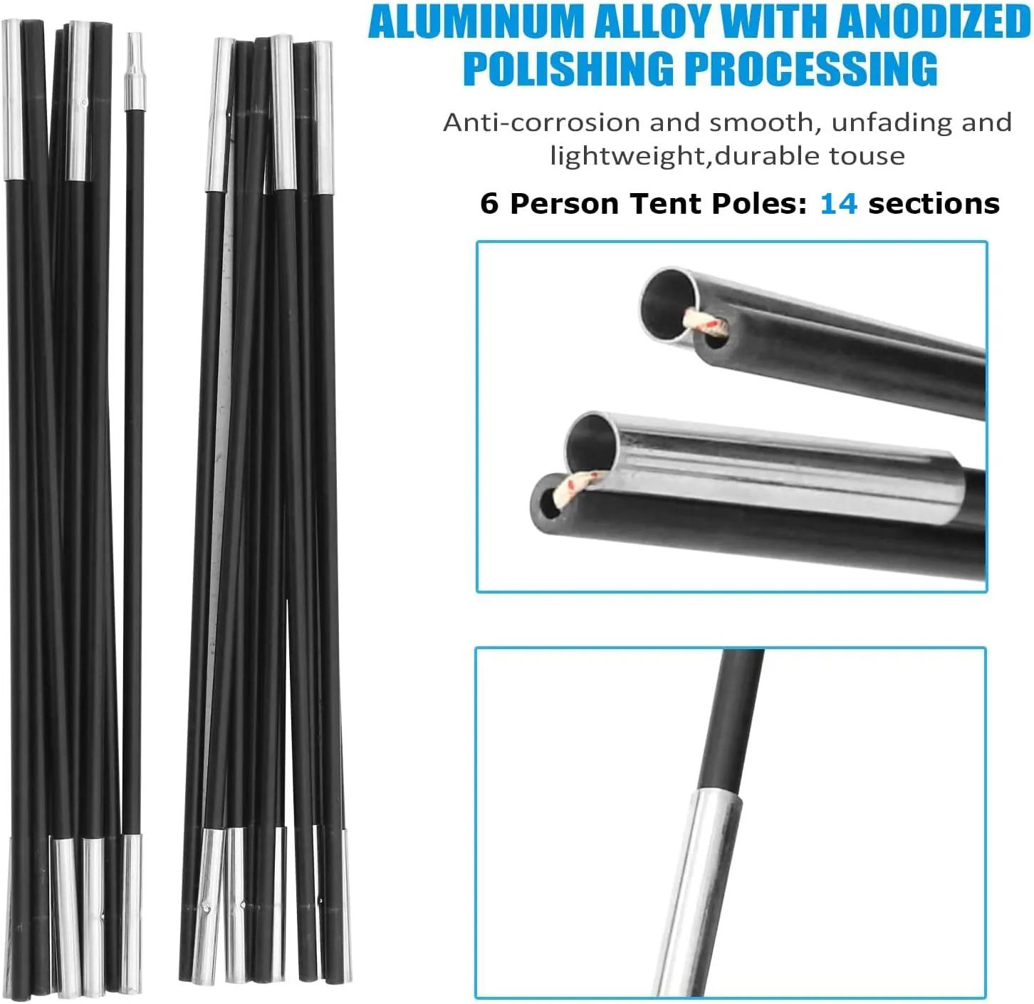 COMMOUDS 2 Packs Beach Tent Poles for Replacement, Fiberglass Tents Rod Lightweight Tent Pole Repair Kit