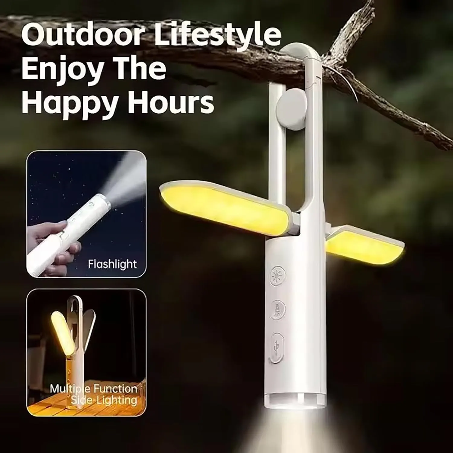 Compact Outdoor Lantern with Side Lighting, 3 Gears (Warm Light/SOS/High Beam), 2-Hour Fast Charge, Durable for Backpacking & Home(Almond)