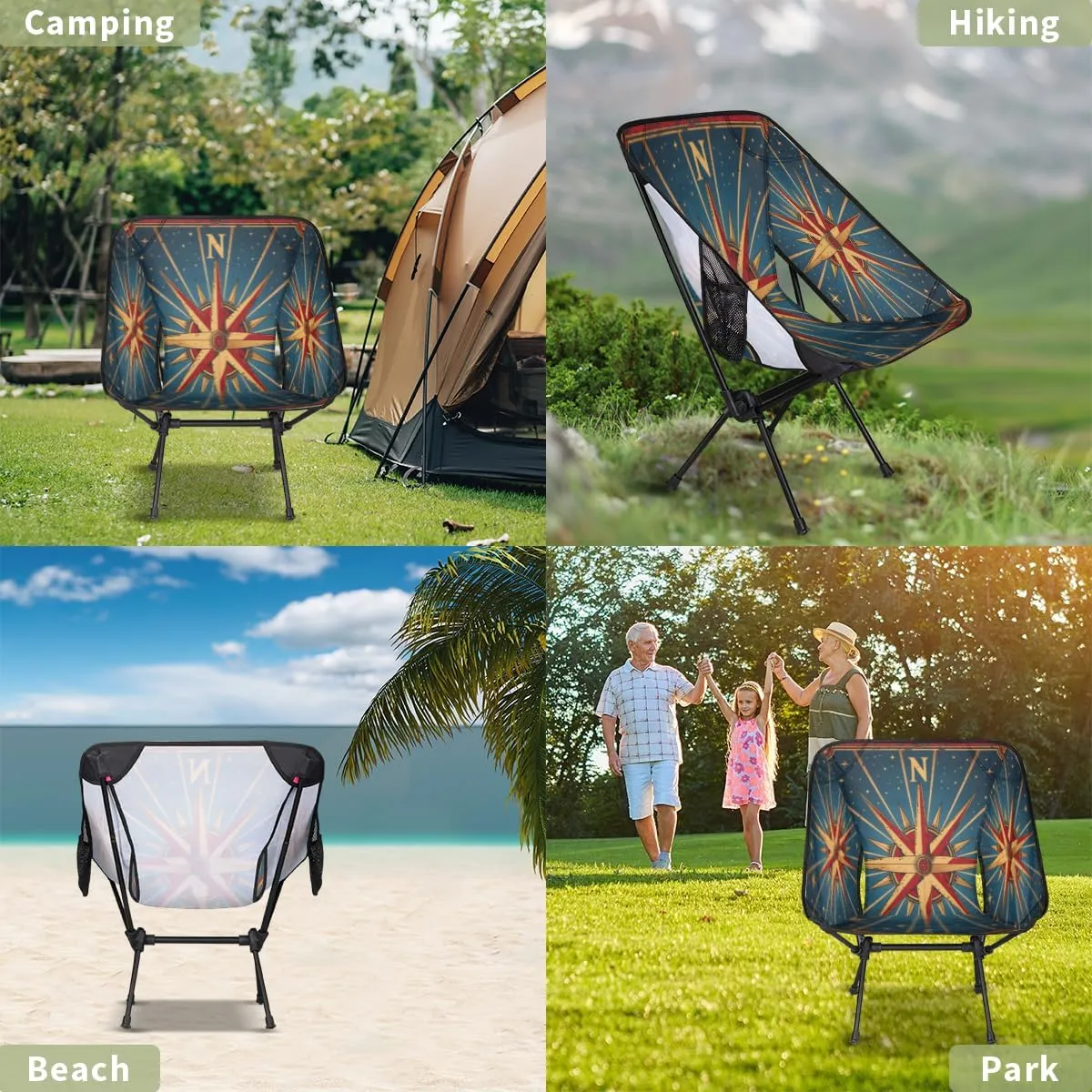 Compass Portable Camping Chair Lightweight Folding Backpacking Chair, Compact Foldable Beach Seat with Carry Bag for Outdoor Hiking Fishing Travel