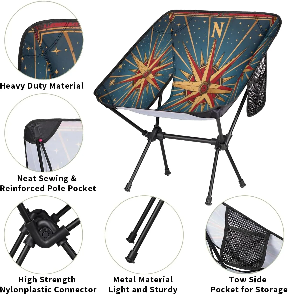 Compass Portable Camping Chair Lightweight Folding Backpacking Chair, Compact Foldable Beach Seat with Carry Bag for Outdoor Hiking Fishing Travel