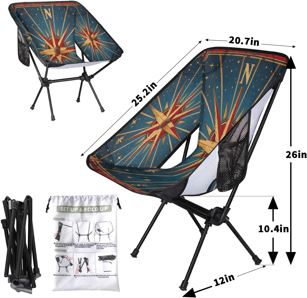 Compass Portable Camping Chair Lightweight Folding Backpacking Chair, Compact Foldable Beach Seat with Carry Bag for Outdoor Hiking Fishing Travel
