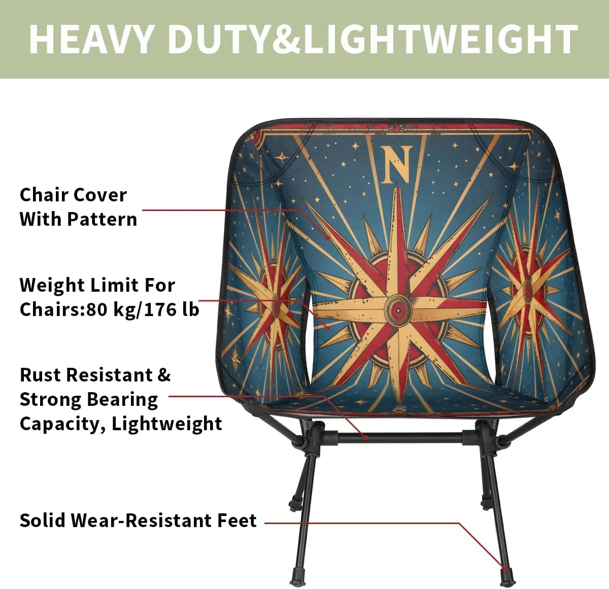 Compass Portable Camping Chair Lightweight Folding Backpacking Chair, Compact Foldable Beach Seat with Carry Bag for Outdoor Hiking Fishing Travel