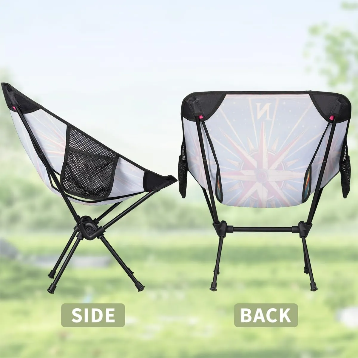 Compass Portable Camping Chair Lightweight Folding Backpacking Chair, Compact Foldable Beach Seat with Carry Bag for Outdoor Hiking Fishing Travel