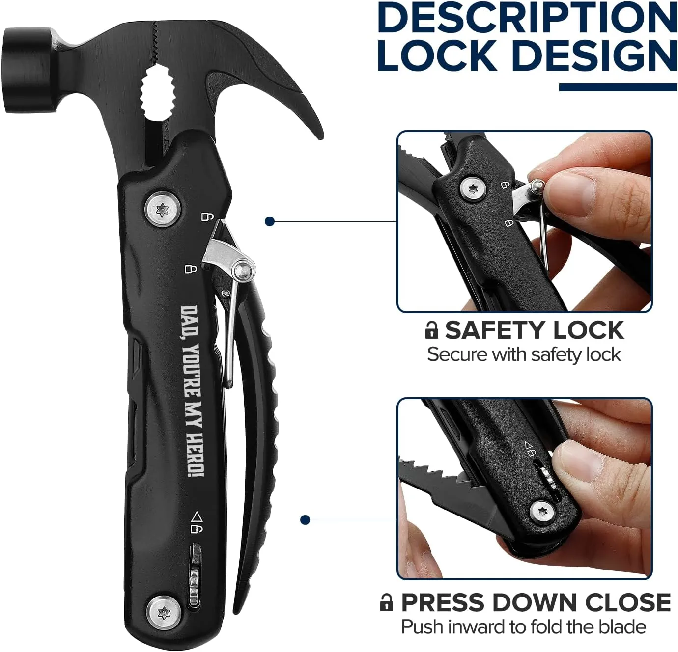 Cool Birthday Gifts for Dad from Daughter Son, Fathers Day Presents for Dad Father, Multipurpose Tool Gifts for Men, Uniques Gifts for Dad Who Wants Nothing (Dad, You're My Hero!)