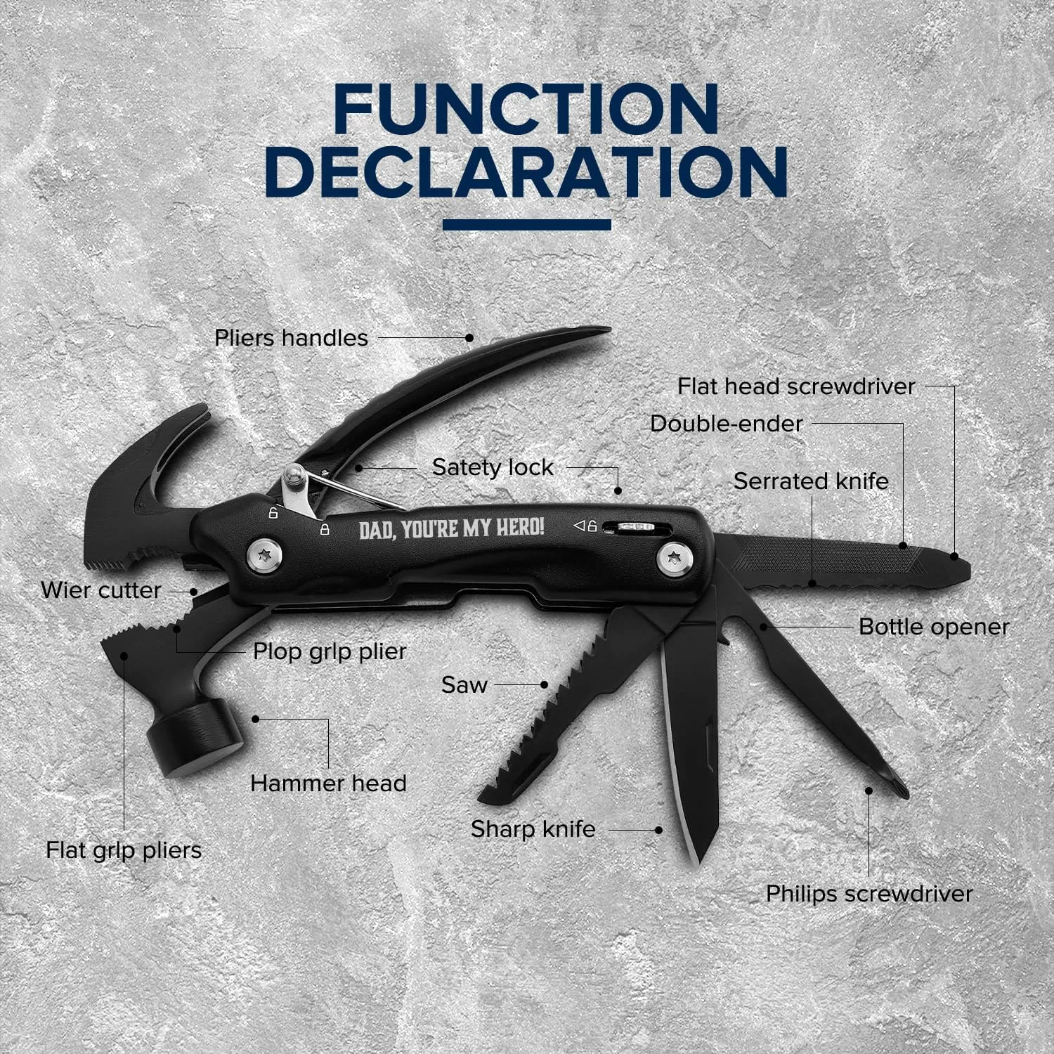 Cool Birthday Gifts for Dad from Daughter Son, Fathers Day Presents for Dad Father, Multipurpose Tool Gifts for Men, Uniques Gifts for Dad Who Wants Nothing (Dad, You're My Hero!)