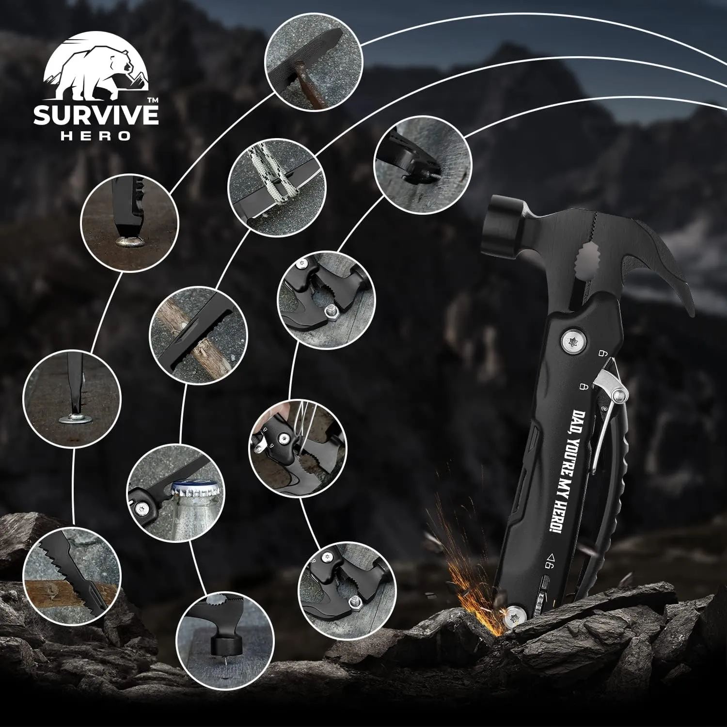 Cool Birthday Gifts for Dad from Daughter Son, Fathers Day Presents for Dad Father, Multipurpose Tool Gifts for Men, Uniques Gifts for Dad Who Wants Nothing (Dad, You're My Hero!)
