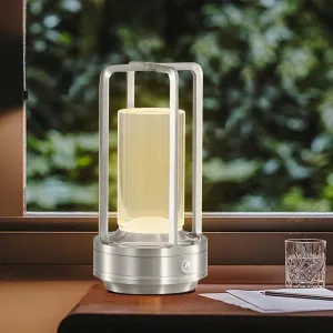 Cordless Table Lamp, 4000mA Battery Operated Lamps for Home Decor,3 Colors Crystal Lantern Lamp, 3-Levels Brightness LED Lights for Living Room/Bedroom/Tabletop/Bar/Café/Camping(Silver)