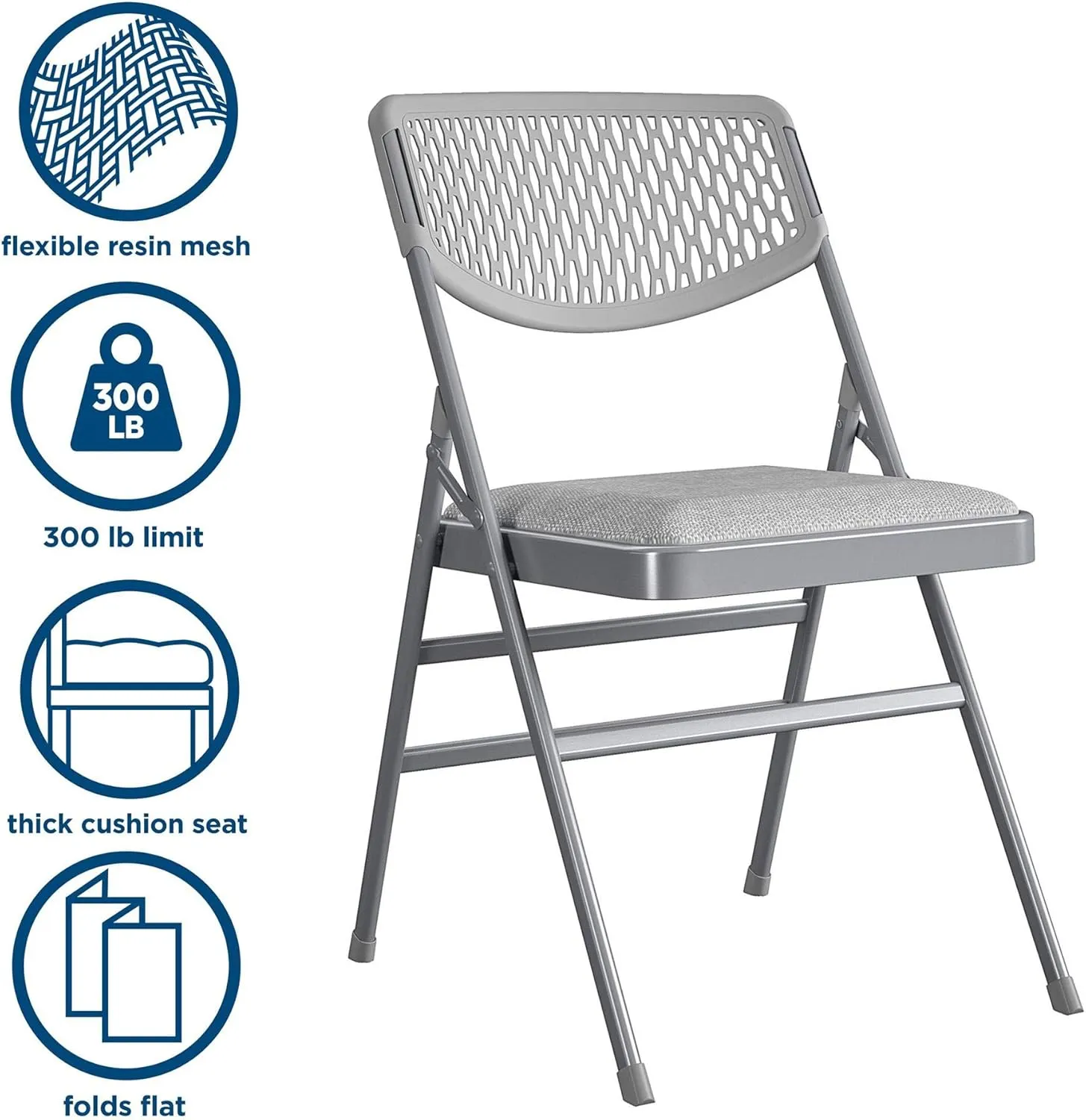 Cosco Products COSCO Ultra Comfort Commercial Fabric and Resin Mesh, Gray, 4-Pack Folding Chair, 4 Pack