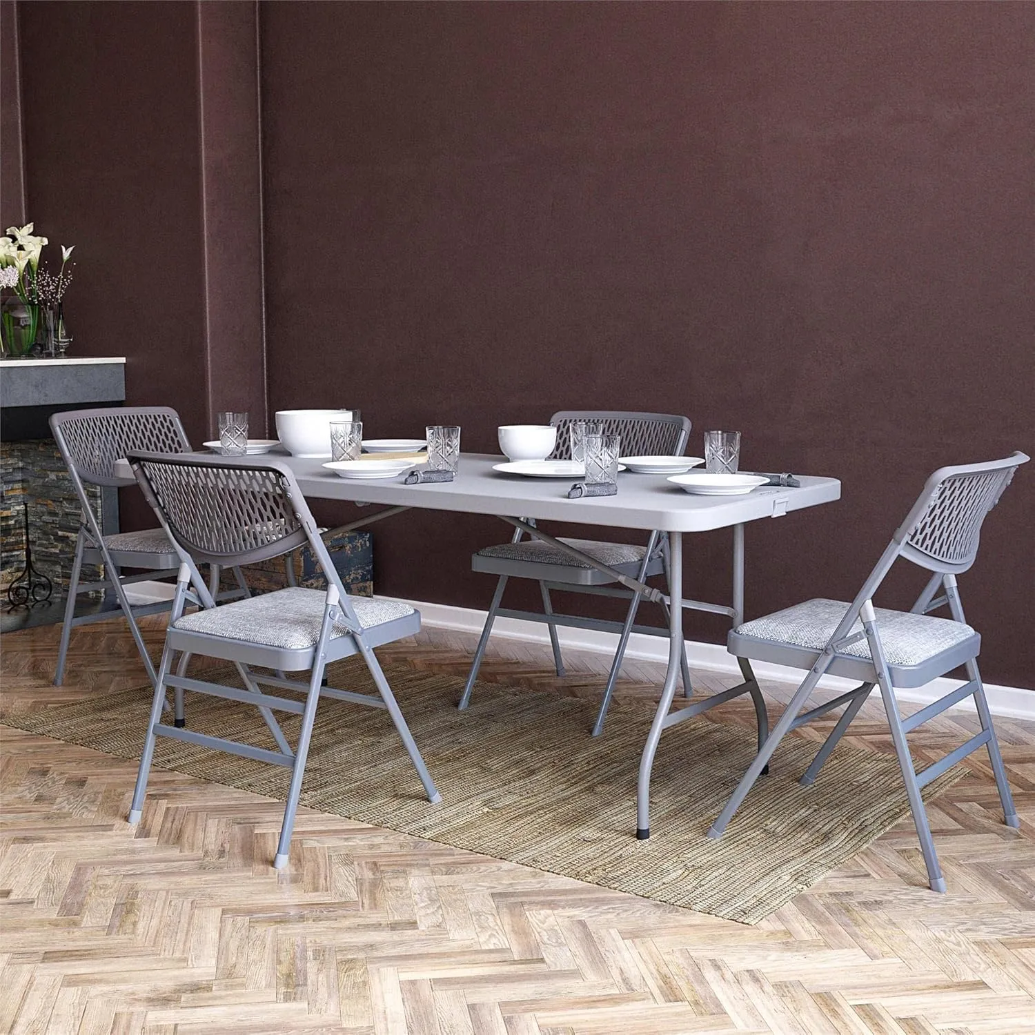 Cosco Products COSCO Ultra Comfort Commercial Fabric and Resin Mesh, Gray, 4-Pack Folding Chair, 4 Pack