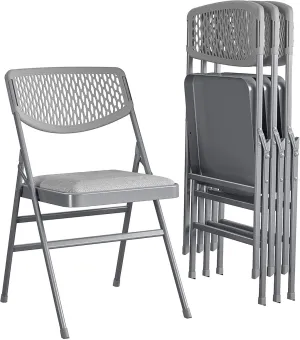 Cosco Products COSCO Ultra Comfort Commercial Fabric and Resin Mesh, Gray, 4-Pack Folding Chair, 4 Pack