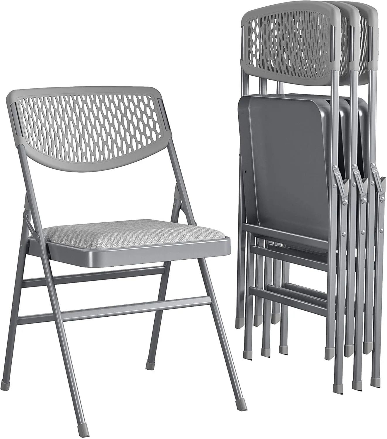 Cosco Products COSCO Ultra Comfort Commercial Fabric and Resin Mesh, Gray, 4-Pack Folding Chair, 4 Pack