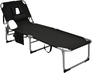 COSTWAY Folding Beach Lounge Chair, Tanning Chair with Face Hole, 5-Position Adjustable Backrest, Pillow & Side Pocket, Foldable Chaise Lounge Chair Outdoor for Sunbathing, Camping (1, Black)