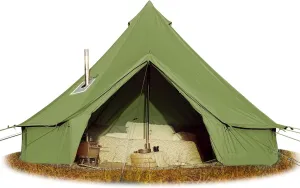 Cotton Canvas Bell Tent, Waterproof Large Tents with Sturdy Center & Door Pole and Space for 4/6/8 Person All 4 Season Camping Yurt Tent