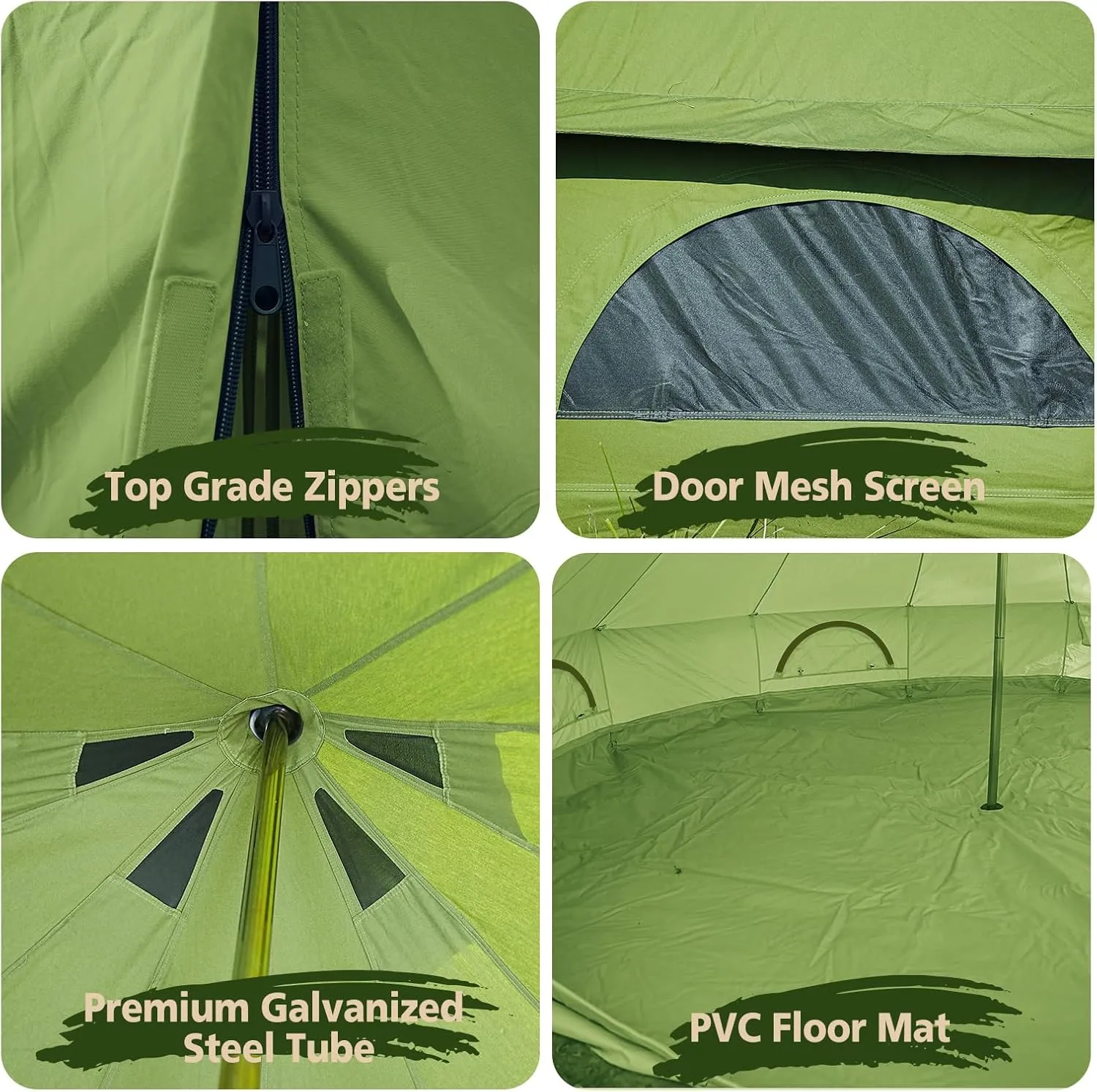Cotton Canvas Bell Tent, Waterproof Large Tents with Sturdy Center & Door Pole and Space for 4/6/8 Person All 4 Season Camping Yurt Tent