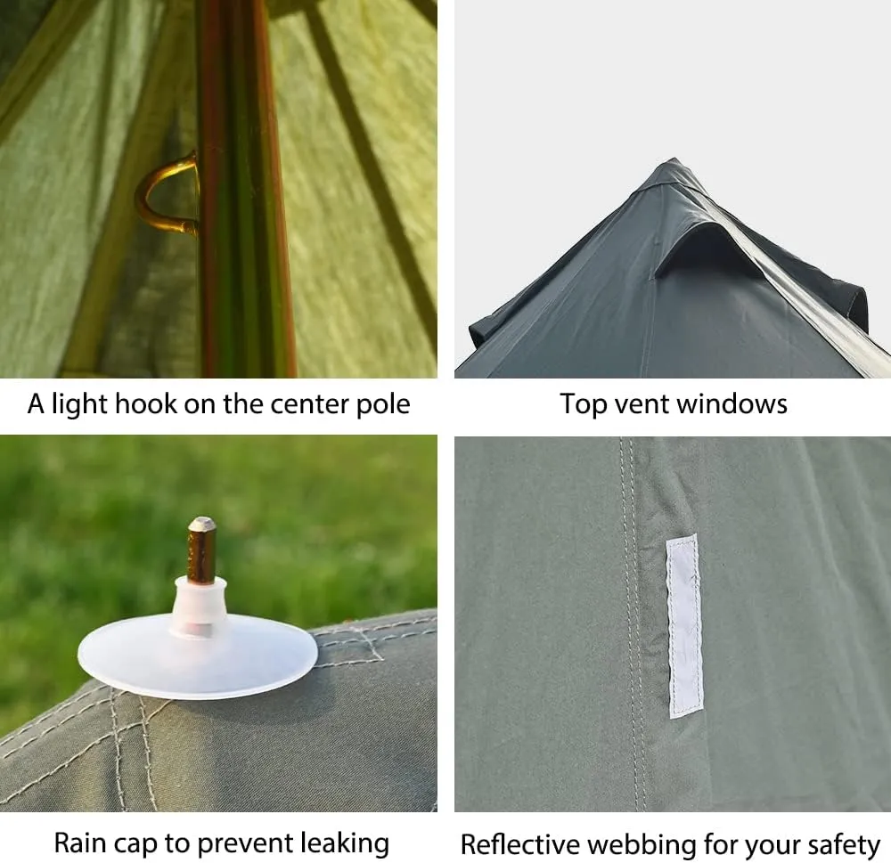 Cotton Canvas Bell Tent with Stove Jack, Roomy Yurt for Family Glamping Camping, 4 Season Tent with Zipped Removable Floor