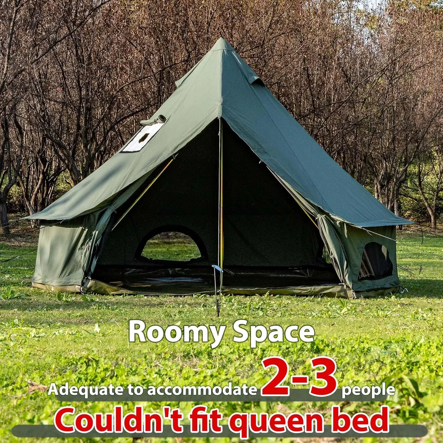 Cotton Canvas Bell Tent with Stove Jack, Roomy Yurt for Family Glamping Camping, 4 Season Tent with Zipped Removable Floor