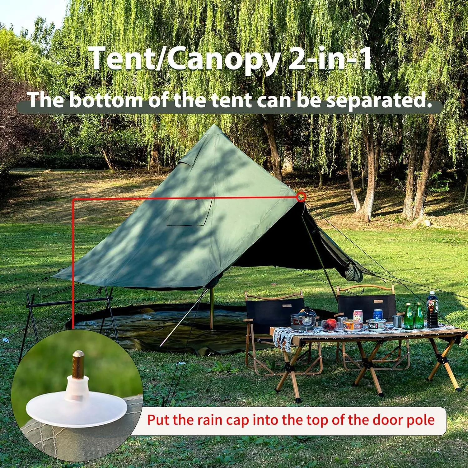 Cotton Canvas Bell Tent with Stove Jack, Roomy Yurt for Family Glamping Camping, 4 Season Tent with Zipped Removable Floor