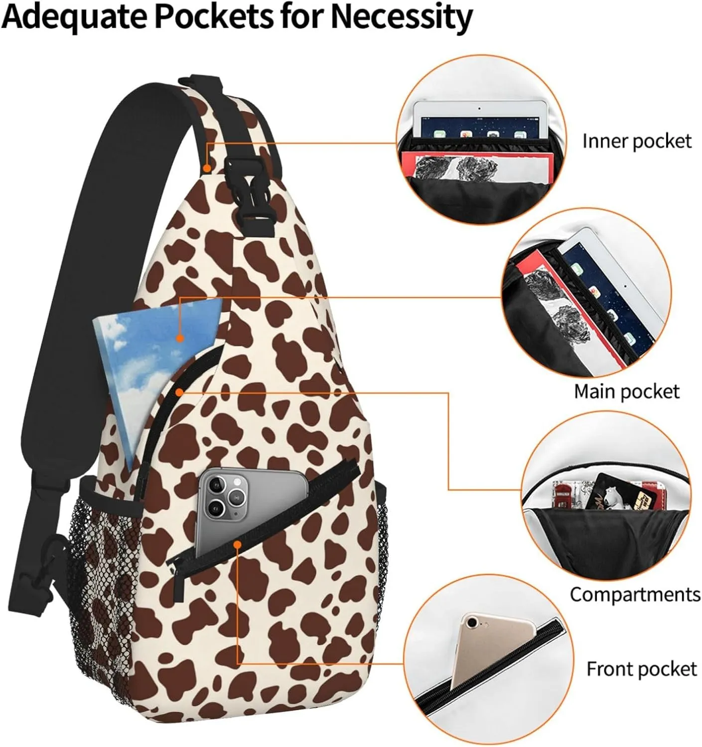 Cow Sling Bag Crossbody Backpack Shoulder Daypack Multipurpose Cross Body Chest Bag for Men Women Travel Hiking Sports Gym