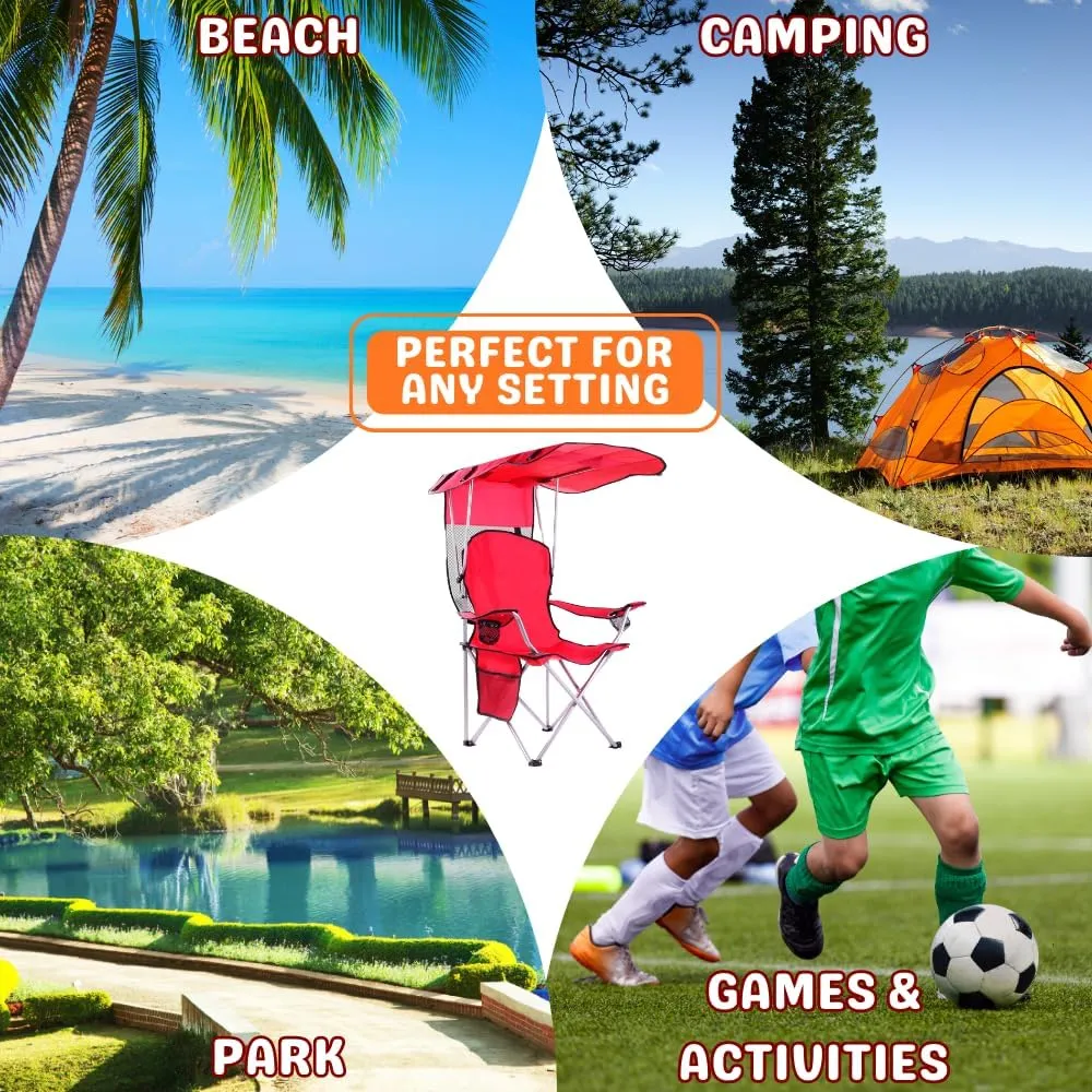 CozyBox Portable Folding Camping Chairs with Canopy Shade, Beach Chair for Adults, Durable Weather Resistant 600D Oxford Cloth, Camping Chair with Canopy for Outdoors [Red]