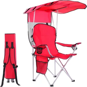 CozyBox Portable Folding Camping Chairs with Canopy Shade, Beach Chair for Adults, Durable Weather Resistant 600D Oxford Cloth, Camping Chair with Canopy for Outdoors [Red]