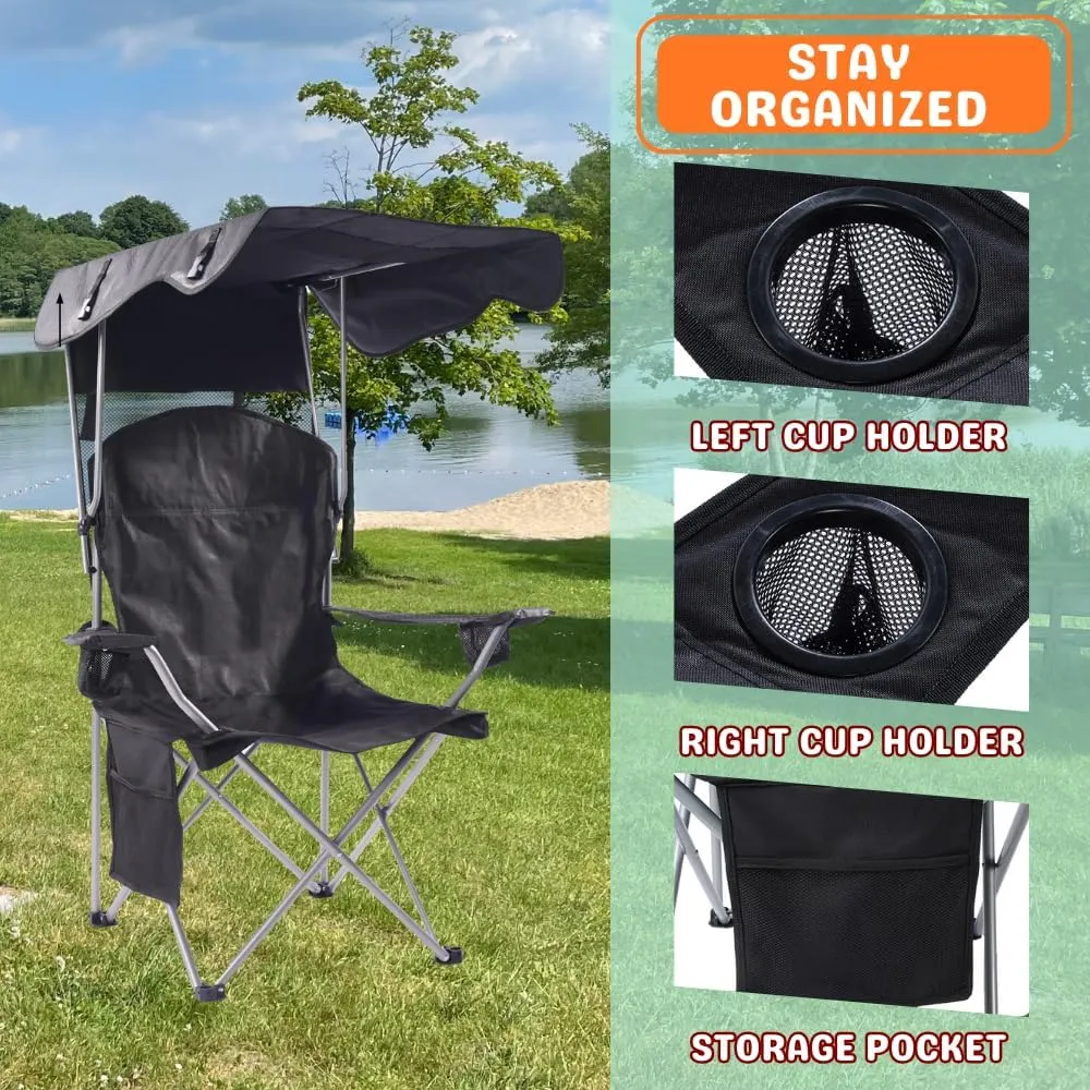 CozyBox Portable Folding Camping Chairs with Canopy Shade, Beach Chair for Adults, Durable Weather Resistant 600D Oxford Cloth, Camping Chair with Canopy for Outdoors [Red]