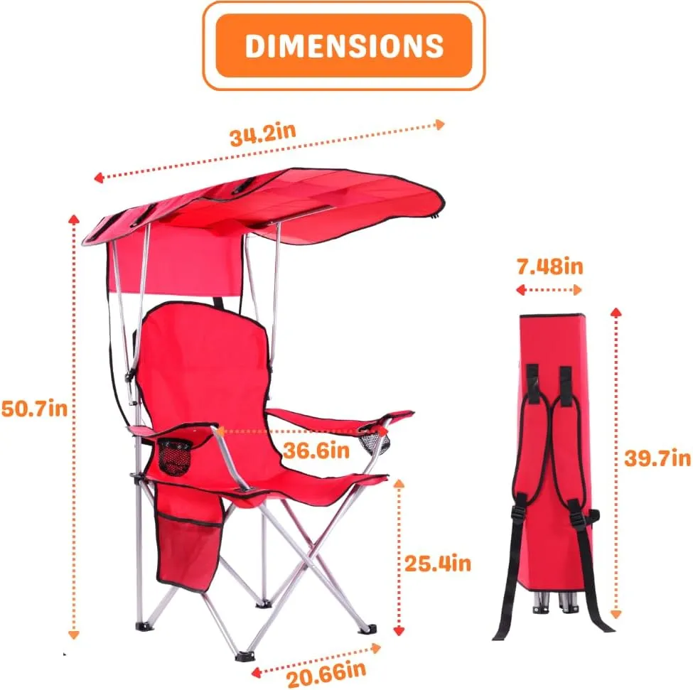 CozyBox Portable Folding Camping Chairs with Canopy Shade, Beach Chair for Adults, Durable Weather Resistant 600D Oxford Cloth, Camping Chair with Canopy for Outdoors [Red]