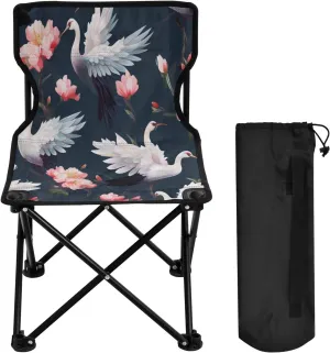 Crane Flower Portable Outdoor Folding Chair Anti-Slip Padded Oxford Cloth Stool Camping Chair Small for Beach Hiking Fishing Gardening Quad Camp Chair