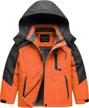 CREATMO US Boy's Waterproof Ski Jacket Warm Winter Snow Coat Windproof Snowboarding Rain Jacket