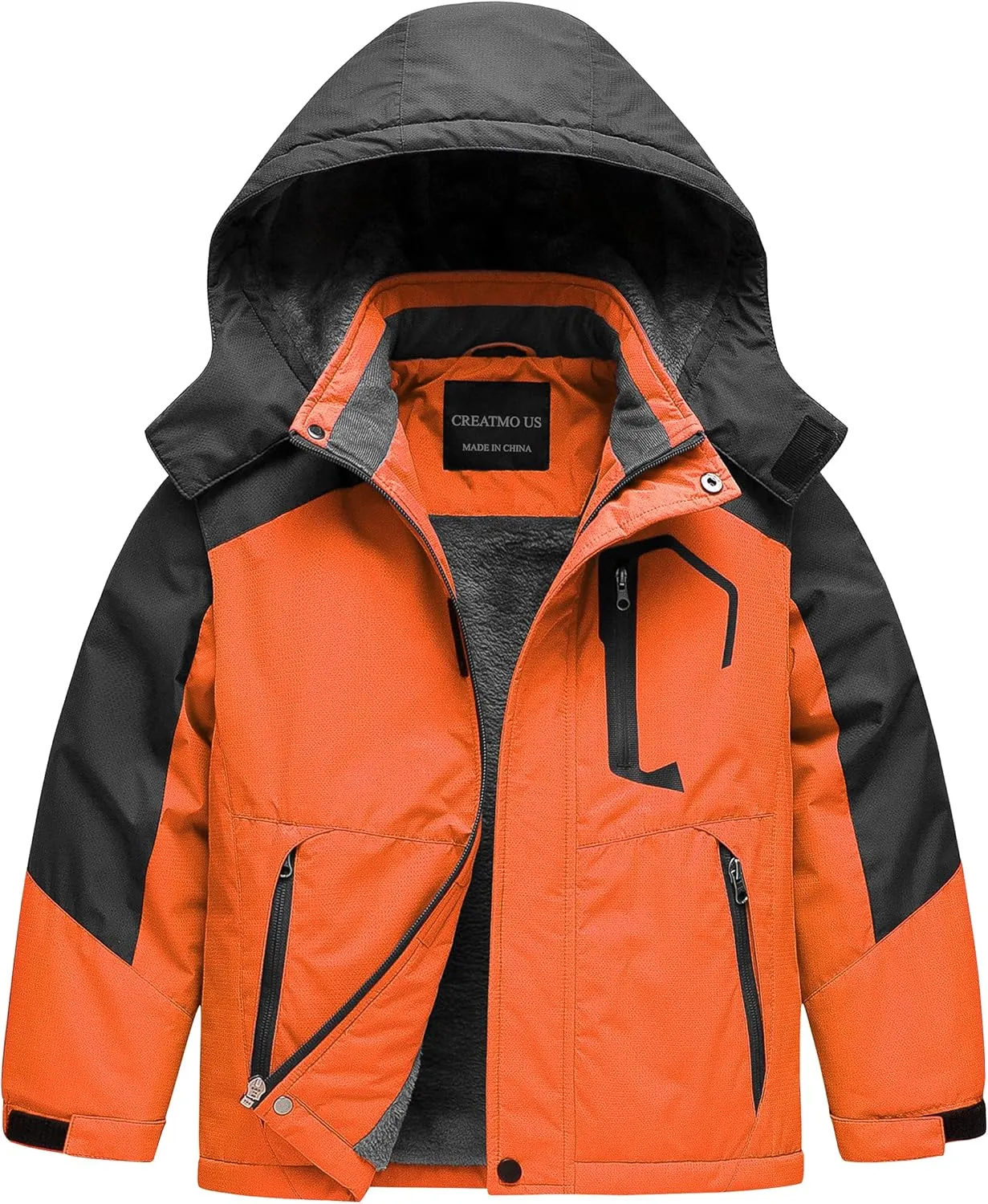 CREATMO US Boy's Waterproof Ski Jacket Warm Winter Snow Coat Windproof Snowboarding Rain Jacket