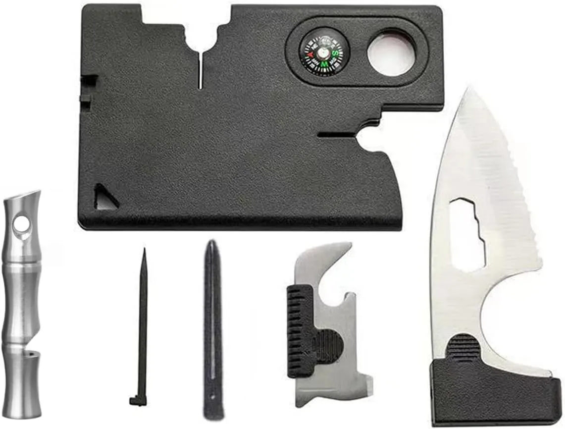 Credit Card Multitool And Whistle Set,Stainless Steel Survival Whistle 10-In-1 Multi-Tool For Camping Hiking Training