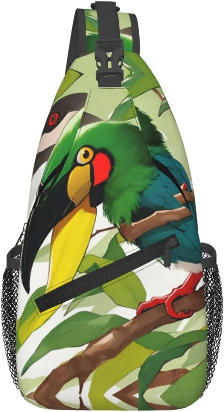 Cross Chest Bag Diagonally for Men and Women - Lightweight and Durable with High Storage Capacity toucantropical beak Pattern, Black, One Size