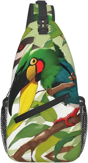Cross Chest Bag Diagonally for Men and Women - Lightweight and Durable with High Storage Capacity toucantropical beak Pattern, Black, One Size