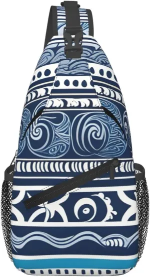 Cross Chest Bag Diagonally - Quality, Durable, and Spacious Shoulder Bag for Men and Women Blue Polynesian Maori Tribal Pattern Prints